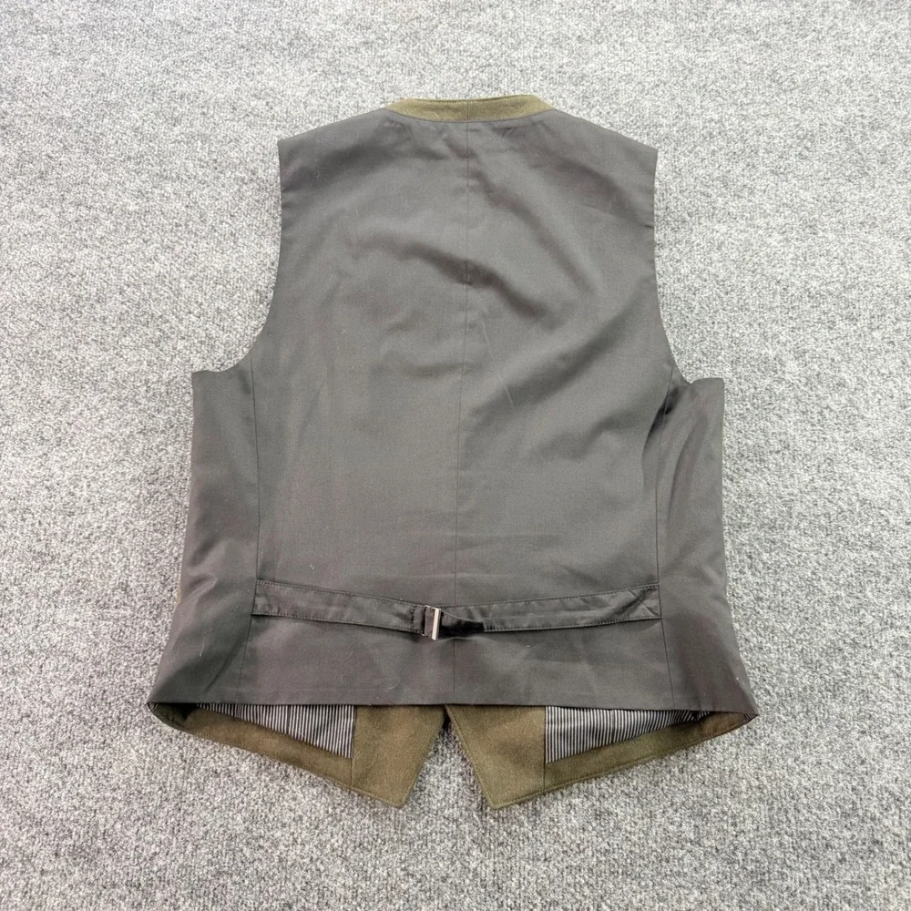 John Varvatos USA Wool Blend Vest Zipper Pockets Cinch Back 40 Olive Green Mens‎